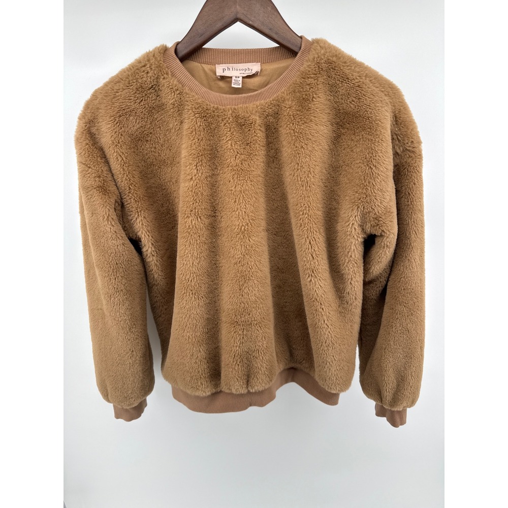 Philosophy Republic Clothing Faux Fur Cozy Sweatshirt Camel Brown Size S P